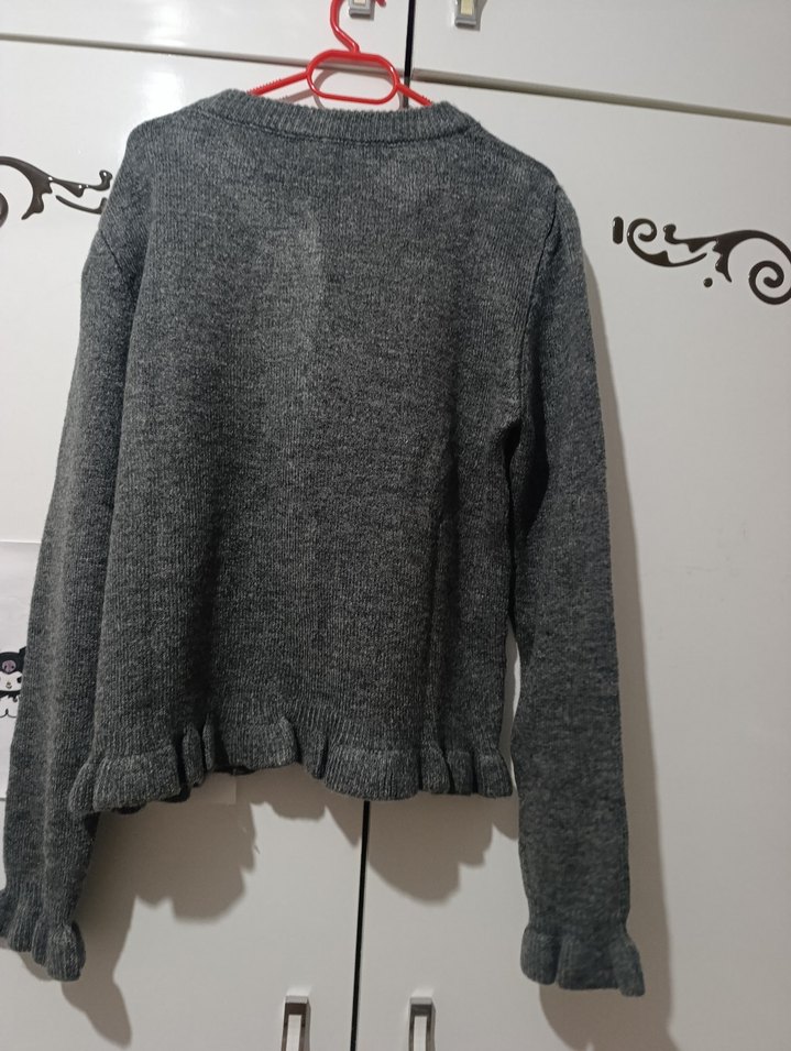 Gri Kadın Triko Hırka - Görsel 3