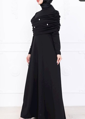 Drapeli Uzun Siyah Kadın Elbise 
ürün hiç giyilmedi - Görsel 3