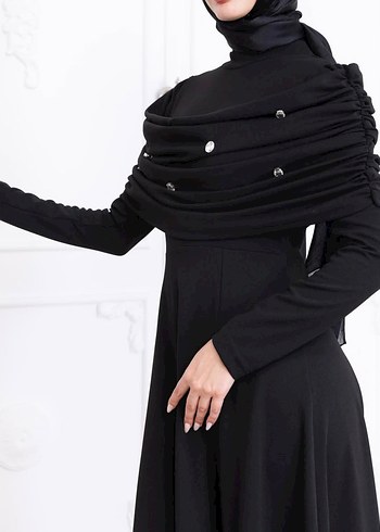 Drapeli Uzun Siyah Kadın Elbise 
ürün hiç giyilmedi - Görsel 2