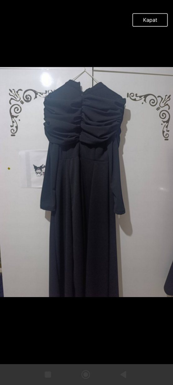Drapeli Uzun Siyah Kadın Elbise 
ürün hiç giyilmedi - Görsel 5