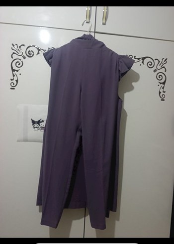 Düğmeli Uzun Mor Kadın Yelek - Görsel 3