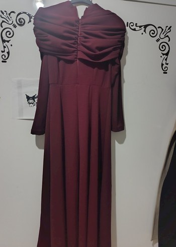 Bordo Uzun Kollu Drapeli Uzun Elbise - Görsel 5