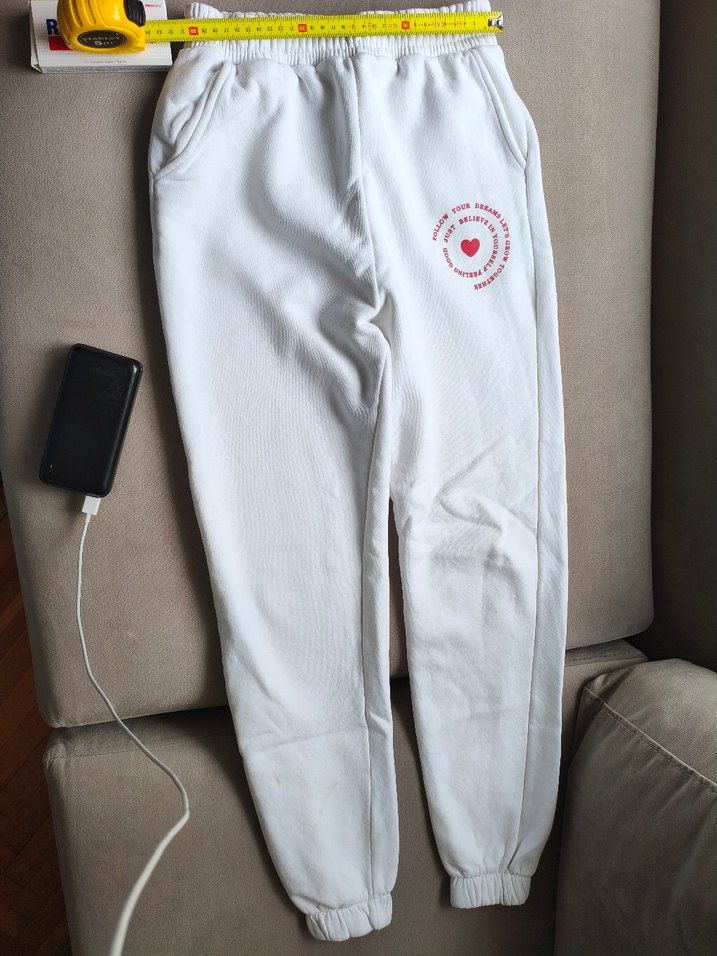 Düğmeli Beyaz Kadın Keten Eşofman Altı - Görsel 2