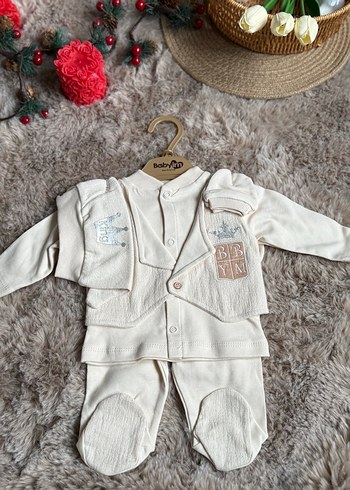 Düğmeli Nakışlı yeni doğan Bebek Erkek Takımı - Görsel 2
