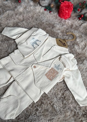 Düğmeli Nakışlı yeni doğan Bebek Erkek Takımı - Görsel 3