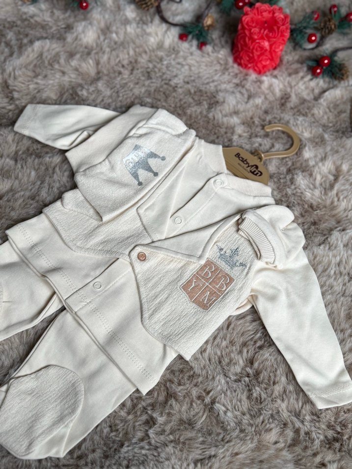 Düğmeli Nakışlı yeni doğan Bebek Erkek Takımı - Görsel 3