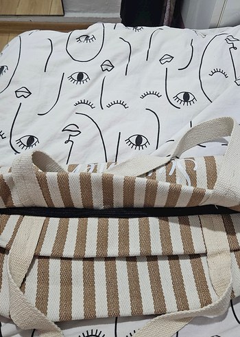 Bej Çizgili Plaj Kadın Çantası - Görsel 3