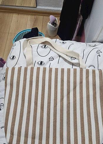 Bej Çizgili Plaj Kadın Çantası - Görsel 2