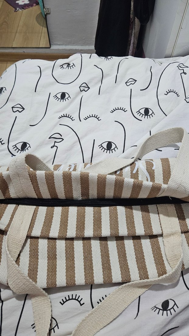 Bej Çizgili Plaj Kadın Çantası - Görsel 3