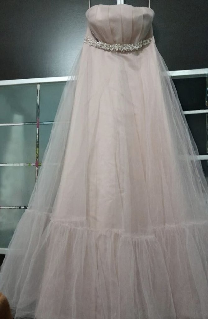 Pembe Straplez Uzun Drapeli Nişan Elbisesi - Görsel 2