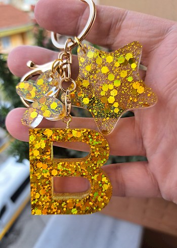 Glitterlı Altın Renkli B Harfli Anahtarlık - Görsel 2