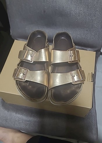 birkenstock orjinal Altin Renkli Tokalı Kadın Terlik - Görsel 2