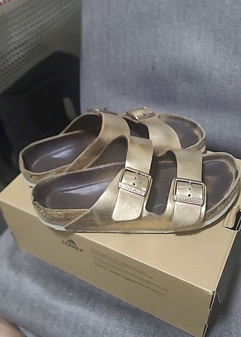 birkenstock orjinal Altin Renkli Tokalı Kadın Terlik - Görsel 5