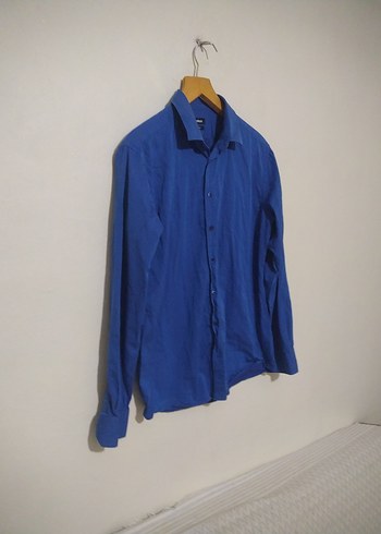 Mavi Düğmeli Keten Erkek Gömlek - Görsel 4