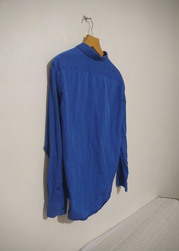 Mavi Düğmeli Keten Erkek Gömlek - Görsel 2