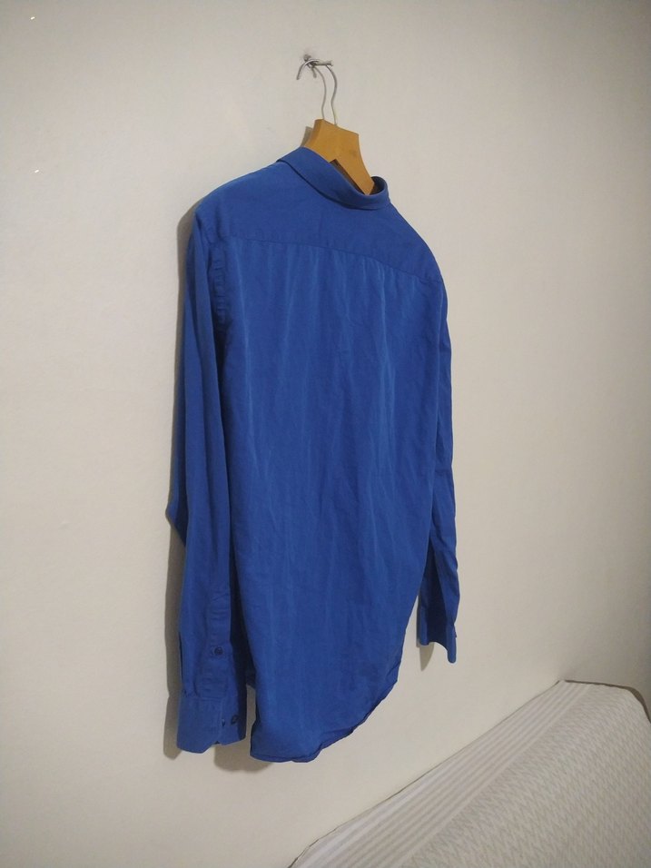 Mavi Düğmeli Keten Erkek Gömlek - Görsel 2