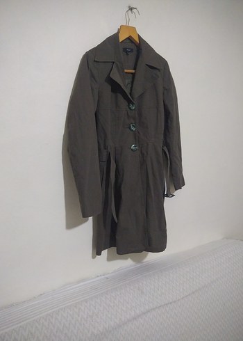 Kemerlii haki Midi Keten Trençkot - Görsel 2