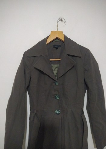 Kemerlii haki Midi Keten Trençkot - Görsel 3