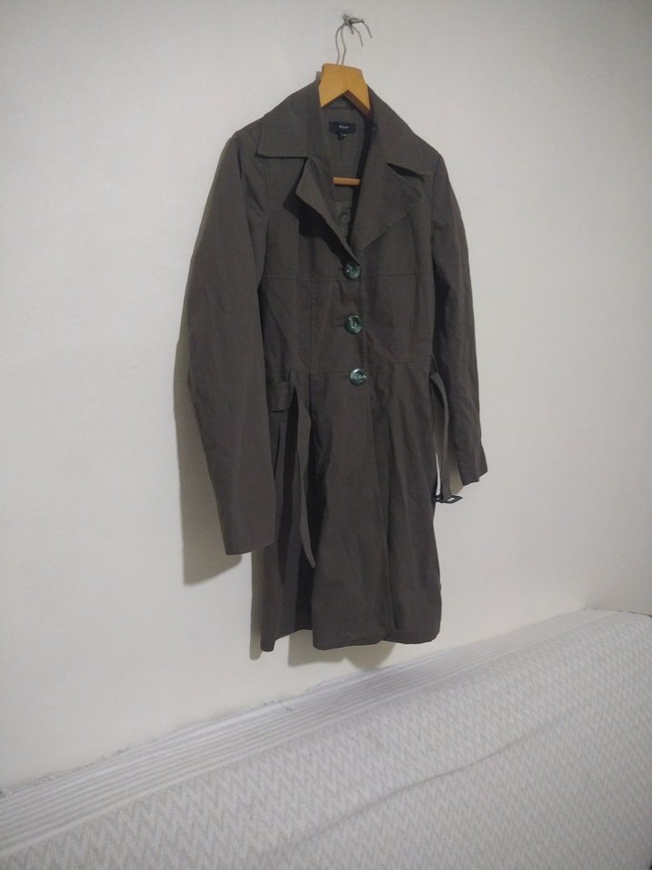 Kemerlii haki Midi Keten Trençkot - Görsel 2