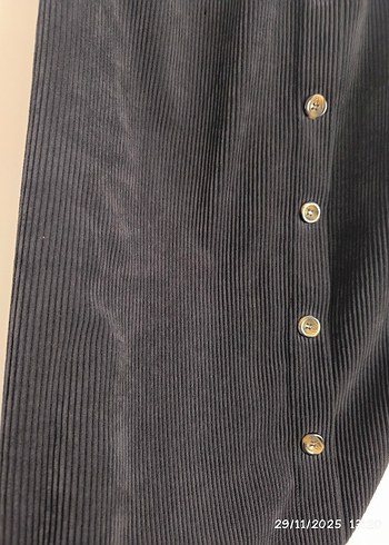 Düğmeli Siyah uzun Kadın Etek - Görsel 2