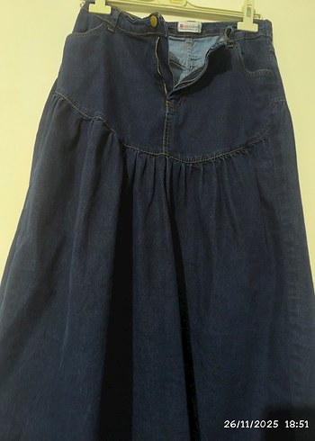 Kadın Lacivert Uzun Pilili Kot Etek - Görsel 3