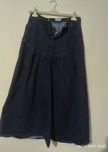 Kadın Lacivert Uzun Pilili Kot Etek - Görsel 2