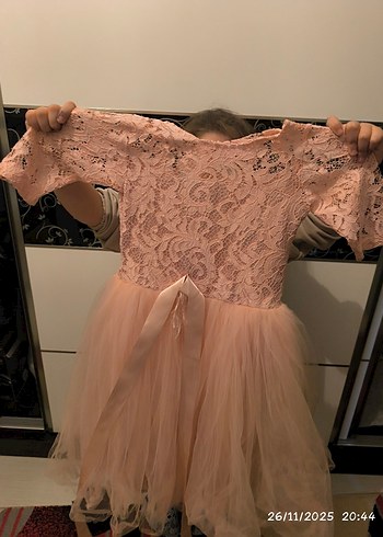 Dantel Detaylı Pembe Kız Elbise - Görsel 3