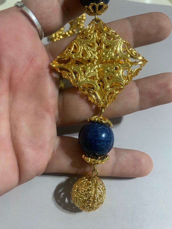 Uzun Zincirli Vintage Bohem Kolye Almanya 1980 ler - Görsel 4