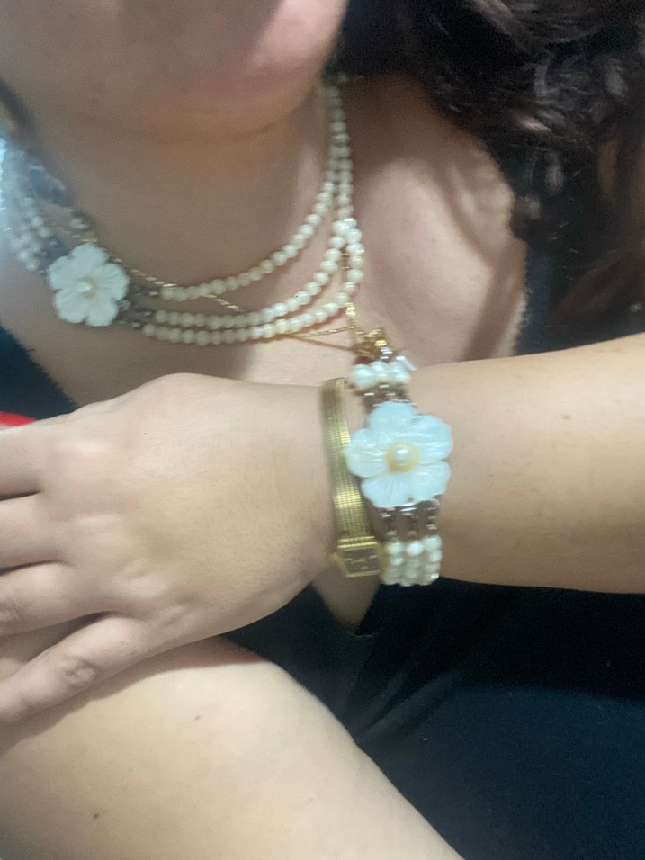 Beyaz Çiçekli Sedef  Boncuklu Bohem Bileklik - Görsel 3