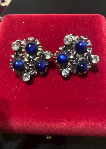 Mavi Mini Çiçekli Payetli Küpe vintage küpe - Görsel 2