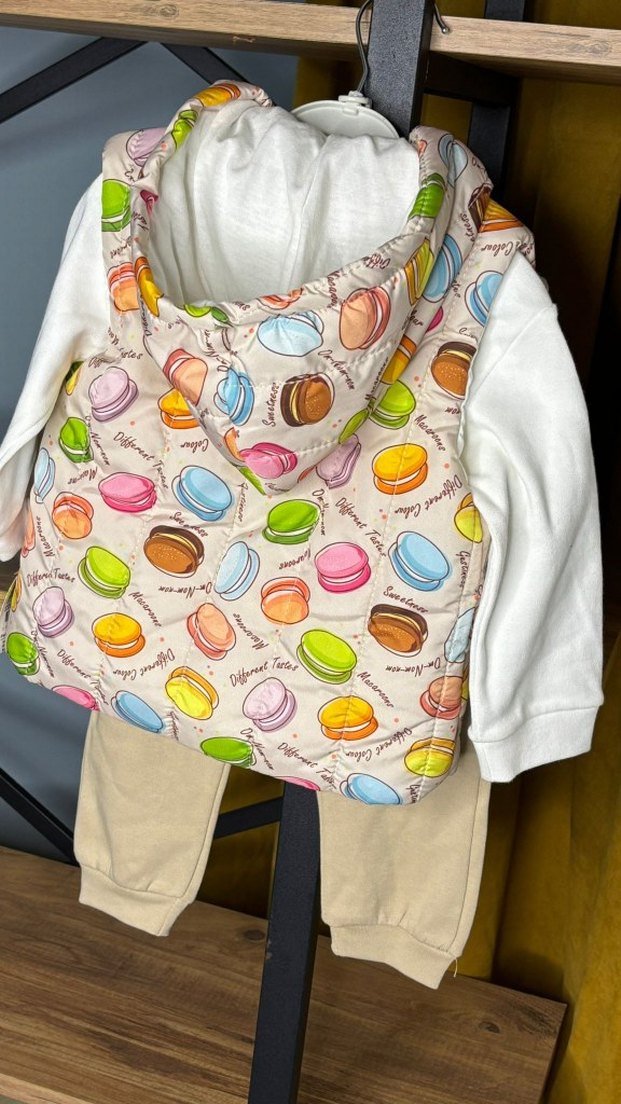 Kız Çocuk Renkli Baskılı Pamuklu Puff Yelek - Görsel 5