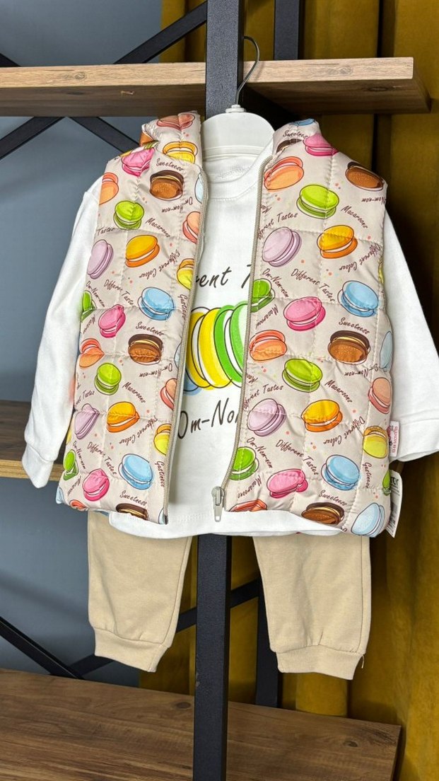 Kız Çocuk Renkli Baskılı Pamuklu Puff Yelek - Görsel 3