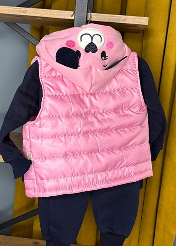 Kız Çocuk Pembe Kürklü Yelek ve Baskılı Sweatshirt - Görsel 5