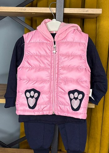 Kız Çocuk Pembe Kürklü Yelek ve Baskılı Sweatshirt - Görsel 4