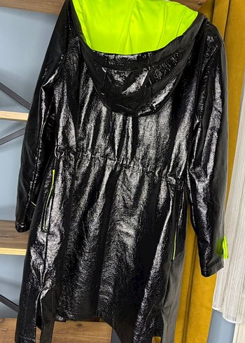 Siyah Deri Midi Yağmurluk - Görsel 4