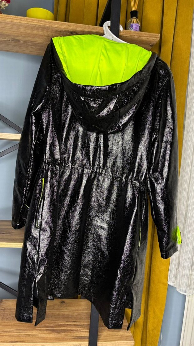 Siyah Deri Midi Yağmurluk - Görsel 5