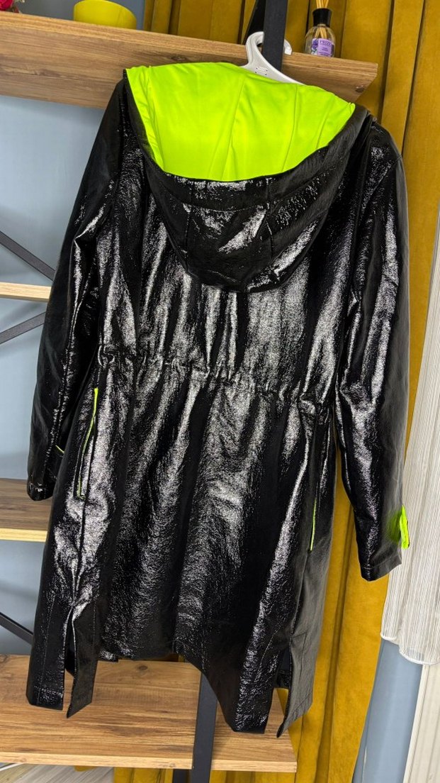 Siyah Deri Midi Yağmurluk - Görsel 4