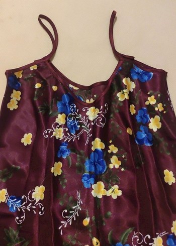 Bordo Çiçek Desenli Askılı Midi Gecelik - Görsel 3