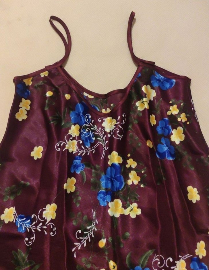 Bordo Çiçek Desenli Askılı Midi Gecelik - Görsel 3