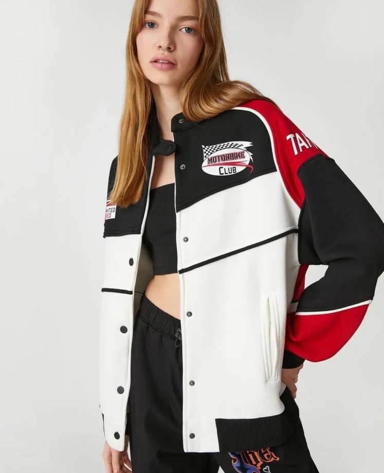 Kadın Kırmızı yarışçı Bomber Ceket - Görsel 2