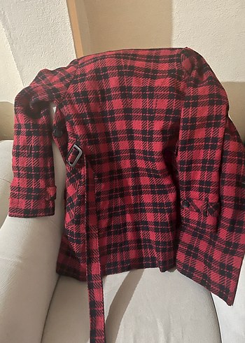 Bordo Ekose Desenli Kadın Kaban - Görsel 2