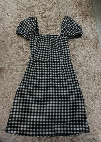 Kareli siyah beyaz mini elbise - Görsel 2