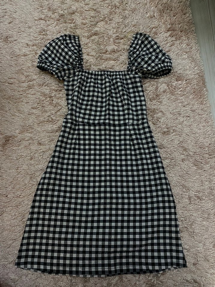 Kareli siyah beyaz mini elbise - Görsel 2