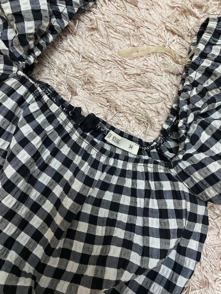 Kareli siyah beyaz mini elbise - Görsel 4