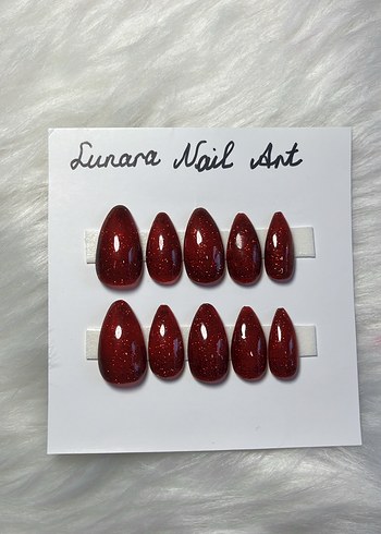 Koyu Kırmızı Parlak Takma Tırnak Seti - Görsel 2