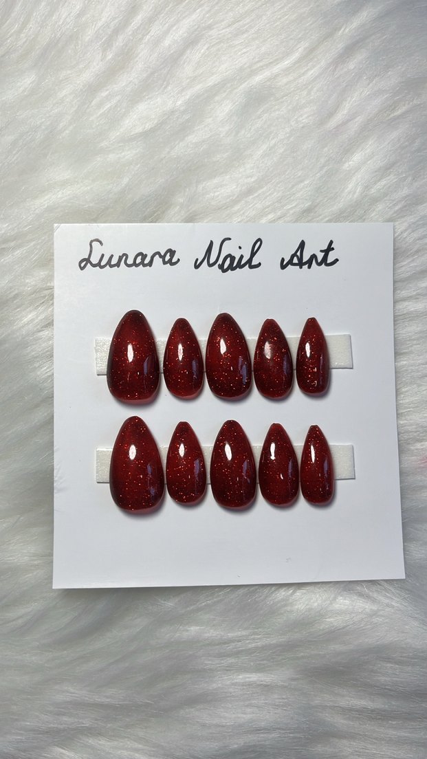 Koyu Kırmızı Parlak Takma Tırnak Seti - Görsel 2