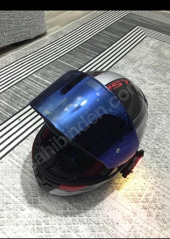 Gri Baskılı Mavi Vizörlü Motosiklet Kaskı - Görsel 5