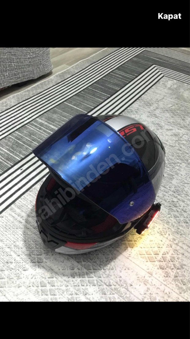 Gri Baskılı Mavi Vizörlü Motosiklet Kaskı - Görsel 5