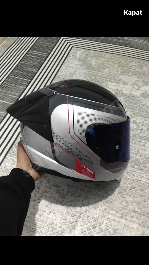 Gri Baskılı Mavi Vizörlü Motosiklet Kaskı - Görsel 3