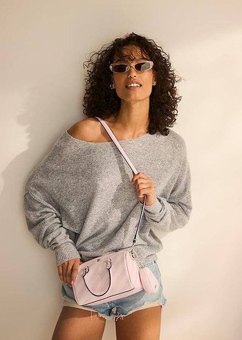 Beyaz Deri Yılan Desenli Tokalı Kadın Çanta - Görsel 2